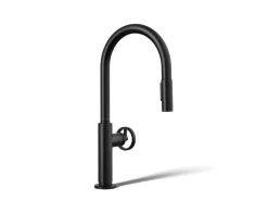 Touchless pull-down kitchen sink faucet with two-function sprayhead