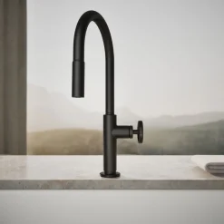 Touchless pull-down kitchen sink faucet with two-function sprayhead