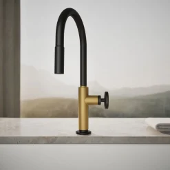 Touchless pull-down kitchen sink faucet with two-function sprayhead