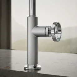 Touchless pull-down kitchen sink faucet with two-function sprayhead