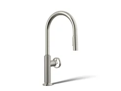 Touchless pull-down kitchen sink faucet with two-function sprayhead