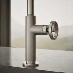 Touchless pull-down kitchen sink faucet with two-function sprayhead