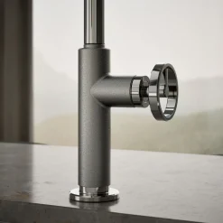 Touchless pull-down kitchen sink faucet with two-function sprayhead