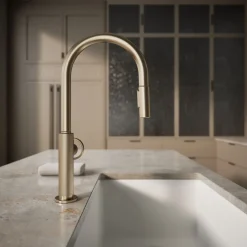 Touchless pull-down kitchen sink faucet with two-function sprayhead