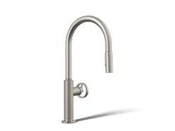 Touchless pull-down kitchen sink faucet with two-function sprayhead
