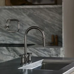 Touchless pull-down kitchen sink faucet with two-function sprayhead