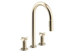Touchless pull-down kitchen sink faucet with two-function sprayhead
