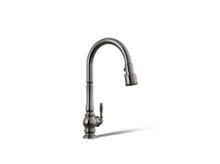 Touchless pull-down kitchen sink faucet with three-function sprayhead