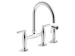 Two-hole bridge kitchen sink faucet with side sprayer
