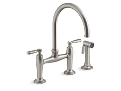 Two-hole bridge kitchen sink faucet with side sprayer