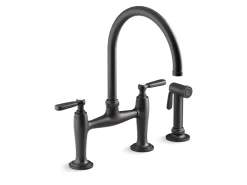 Two-hole bridge kitchen sink faucet with side sprayer