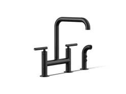 Two-hole bridge kitchen sink faucet with side sprayer