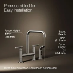 Two-hole bridge kitchen sink faucet with side sprayer