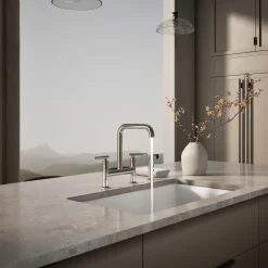 Two-hole bridge kitchen sink faucet with side sprayer