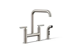 Two-hole bridge kitchen sink faucet with side sprayer