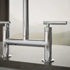 Two-hole bridge kitchen sink faucet with side sprayer