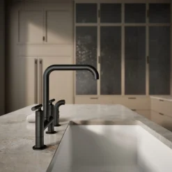 Two-hole bridge kitchen sink faucet with side sprayer