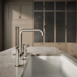 Two-hole bridge kitchen sink faucet with side sprayer