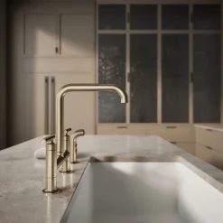 Two-hole bridge kitchen sink faucet with side sprayer