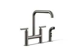 Two-hole bridge kitchen sink faucet with side sprayer