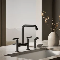 Two-hole bridge kitchen sink faucet with side sprayer