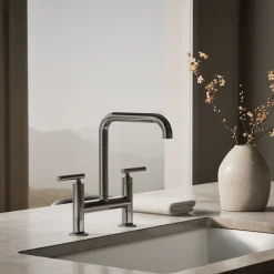 Two-hole bridge kitchen sink faucet