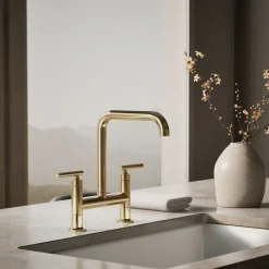 Two-hole bridge kitchen sink faucet
