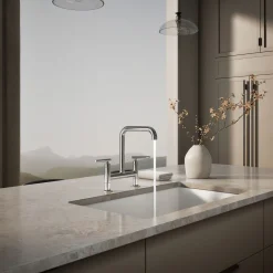 Two-hole bridge kitchen sink faucet