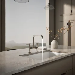 Two-hole bridge kitchen sink faucet