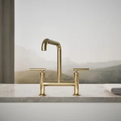 Two-hole bridge kitchen sink faucet
