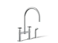 Two-hole bridge kitchen sink faucet with side sprayer