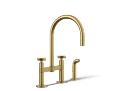 Two-hole bridge kitchen sink faucet with side sprayer