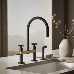 Two-hole bridge kitchen sink faucet with side sprayer
