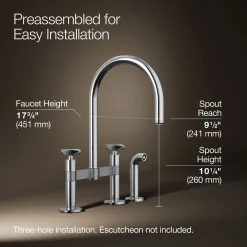 Two-hole bridge kitchen sink faucet with side sprayer