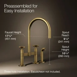 Two-hole bridge kitchen sink faucet with side sprayer