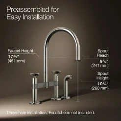 Two-hole bridge kitchen sink faucet with side sprayer