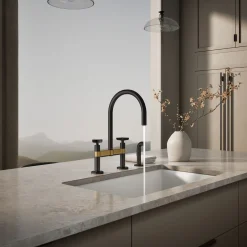 Two-hole bridge kitchen sink faucet with side sprayer