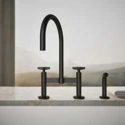 Two-hole bridge kitchen sink faucet with side sprayer