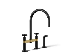 Two-hole bridge kitchen sink faucet with side sprayer