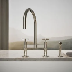 Two-hole bridge kitchen sink faucet with side sprayer