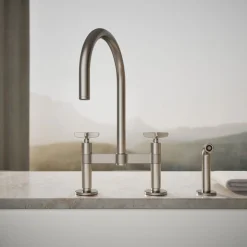 Two-hole bridge kitchen sink faucet with side sprayer
