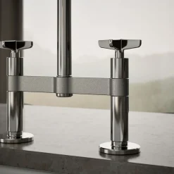 Two-hole bridge kitchen sink faucet with side sprayer