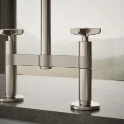 Two-hole bridge kitchen sink faucet with side sprayer