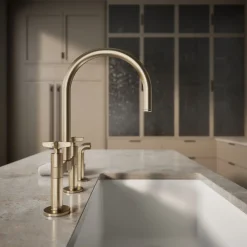 Two-hole bridge kitchen sink faucet with side sprayer