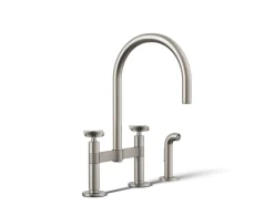 Two-hole bridge kitchen sink faucet with side sprayer