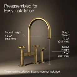 Two-hole bridge kitchen sink faucet with side sprayer