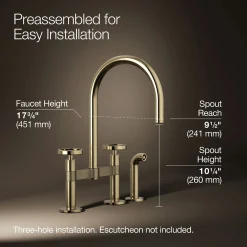 Two-hole bridge kitchen sink faucet with side sprayer