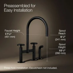 Two-hole bridge kitchen sink faucet with side sprayer
