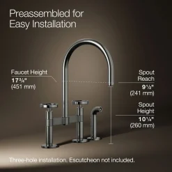 Two-hole bridge kitchen sink faucet with side sprayer