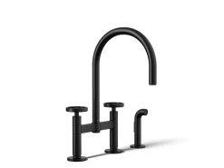Two-hole bridge kitchen sink faucet with side sprayer